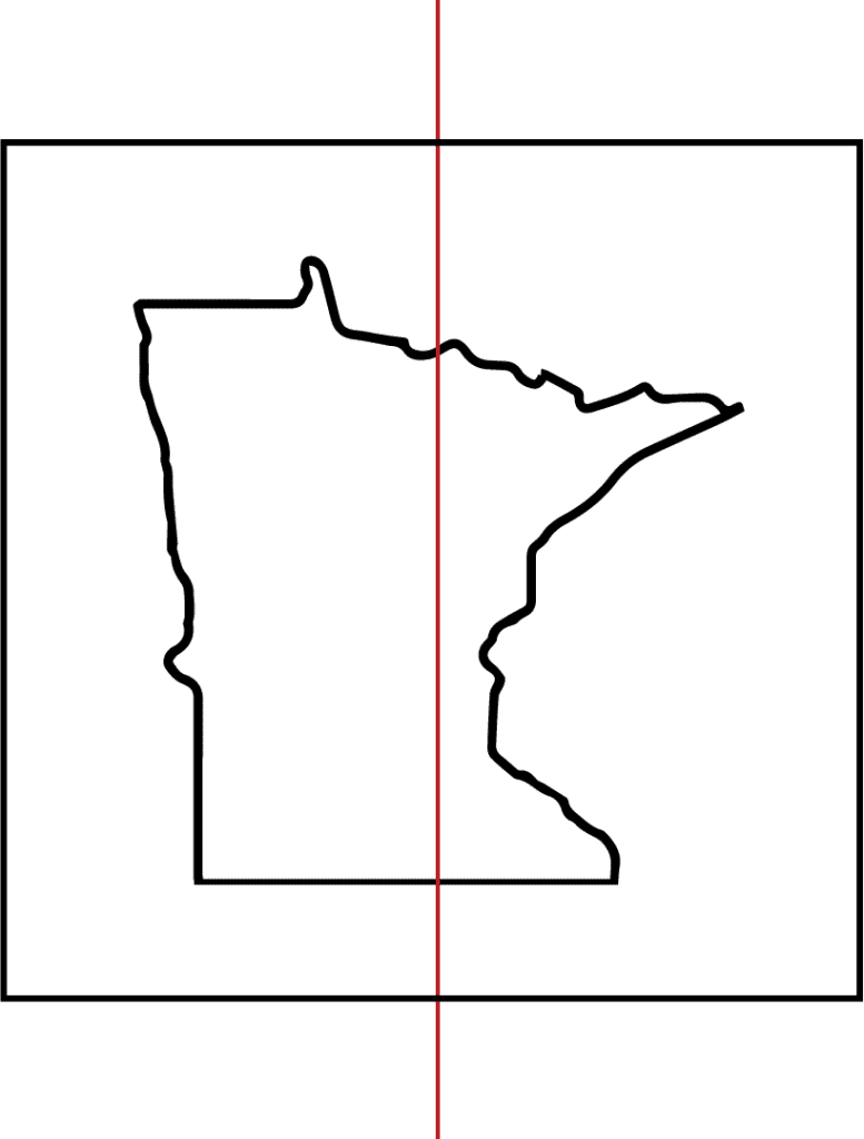 Outline of the state of Minnesota with a square border box surrounding