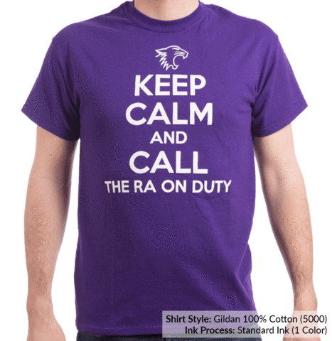 Screen print example of Keep Calm RA shirt
